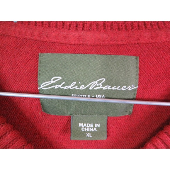 Eddie Bauer Mens Sweater XL Red Cashmere Blend V Neck Pullover Cabincore‎ Cozy - Picture 3 of 8